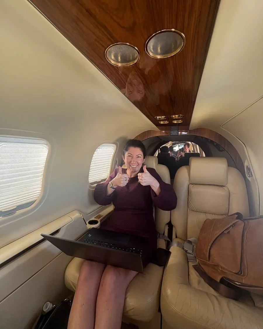 Tori Frith at work in the cabin in flight