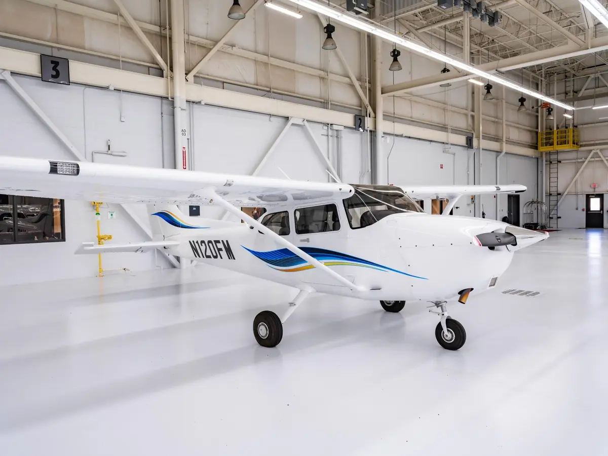 Cessna 172S side profile in the hangar